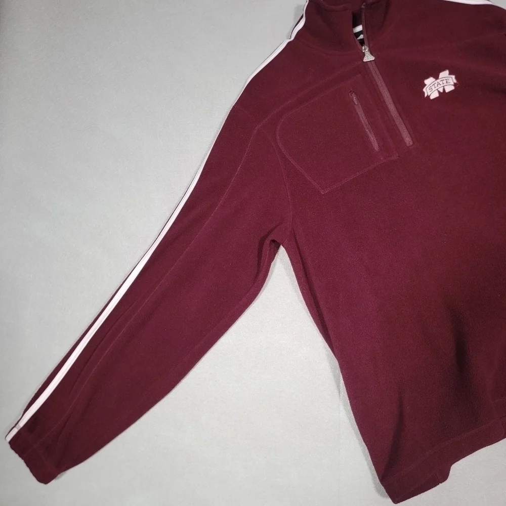 Adidas Mississippi State Bulldogs 1/4 Zip Fleece Pullover 3 Stripe Sleeve Size M